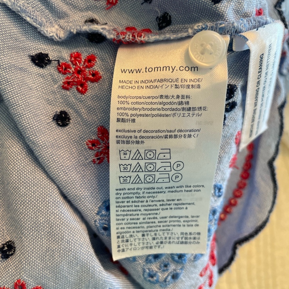 TOMMY HILFIGER Sleeveless Light Blue Embroidered Hem Dress Size Large - Picture 7 of 8
